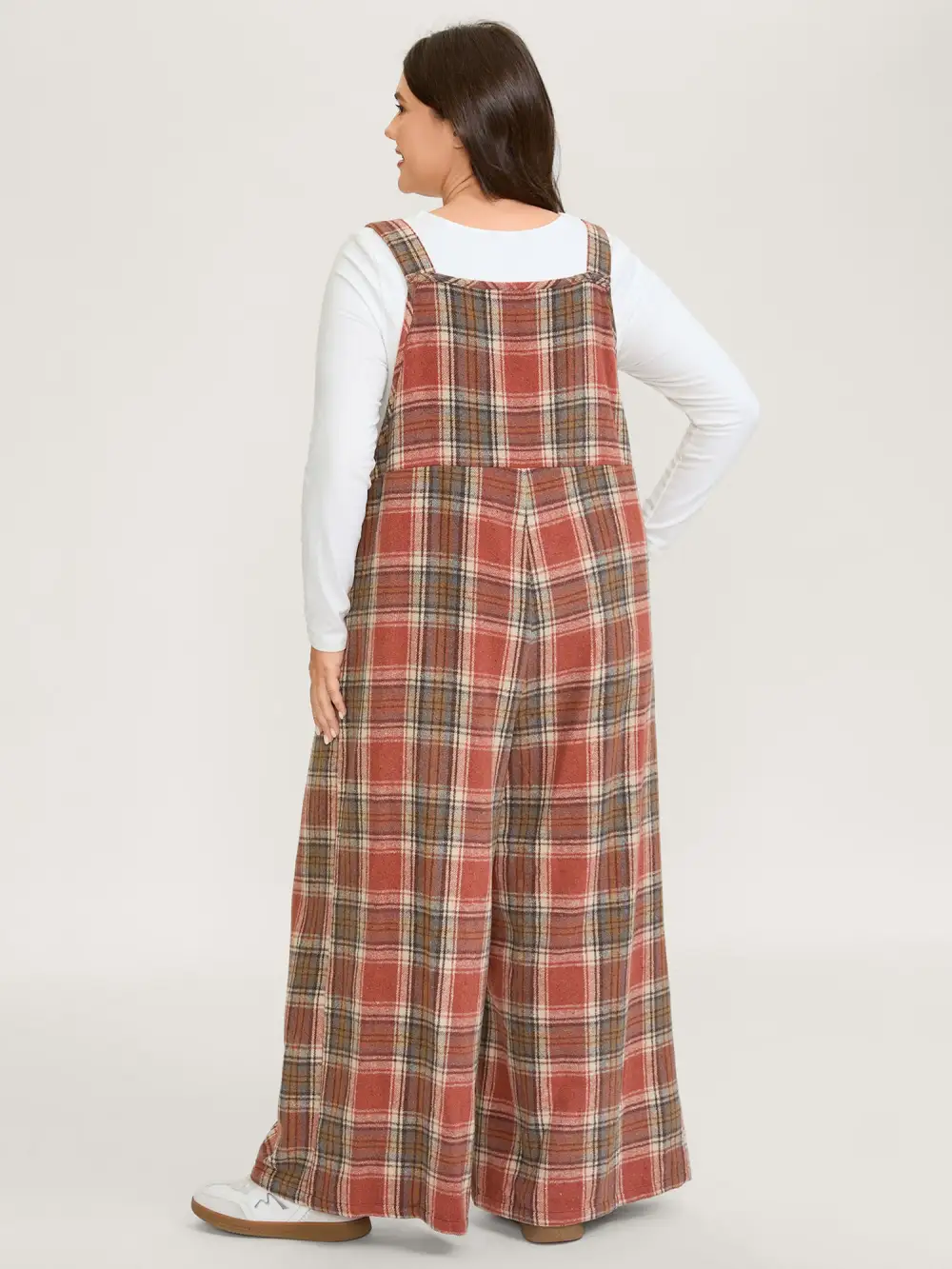 Plaid Flannel Overall Wide-Leg Jumpsuit