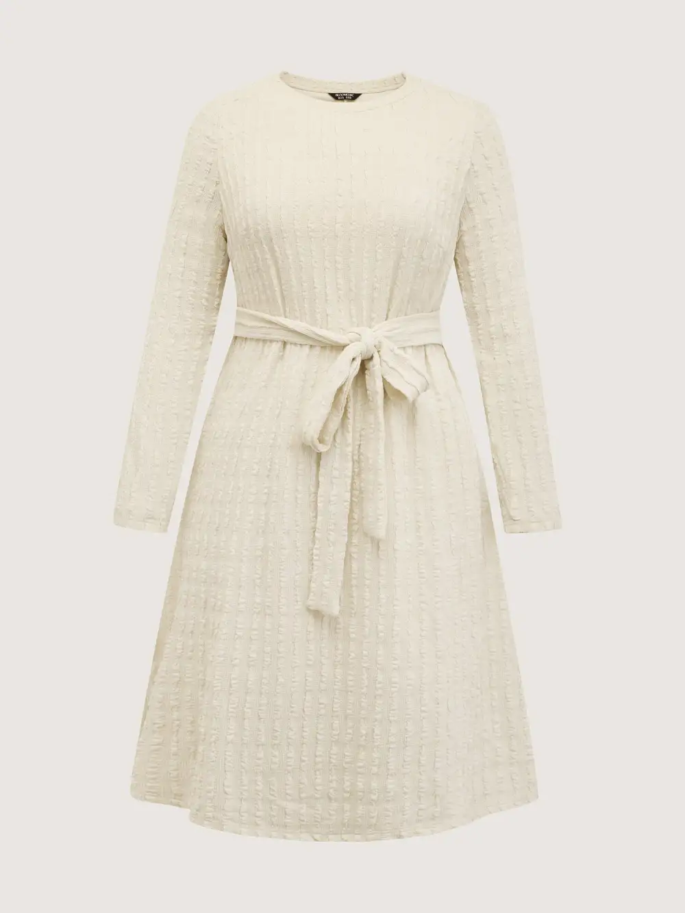 Textured Waist-Tie Stretchy Midi Dress