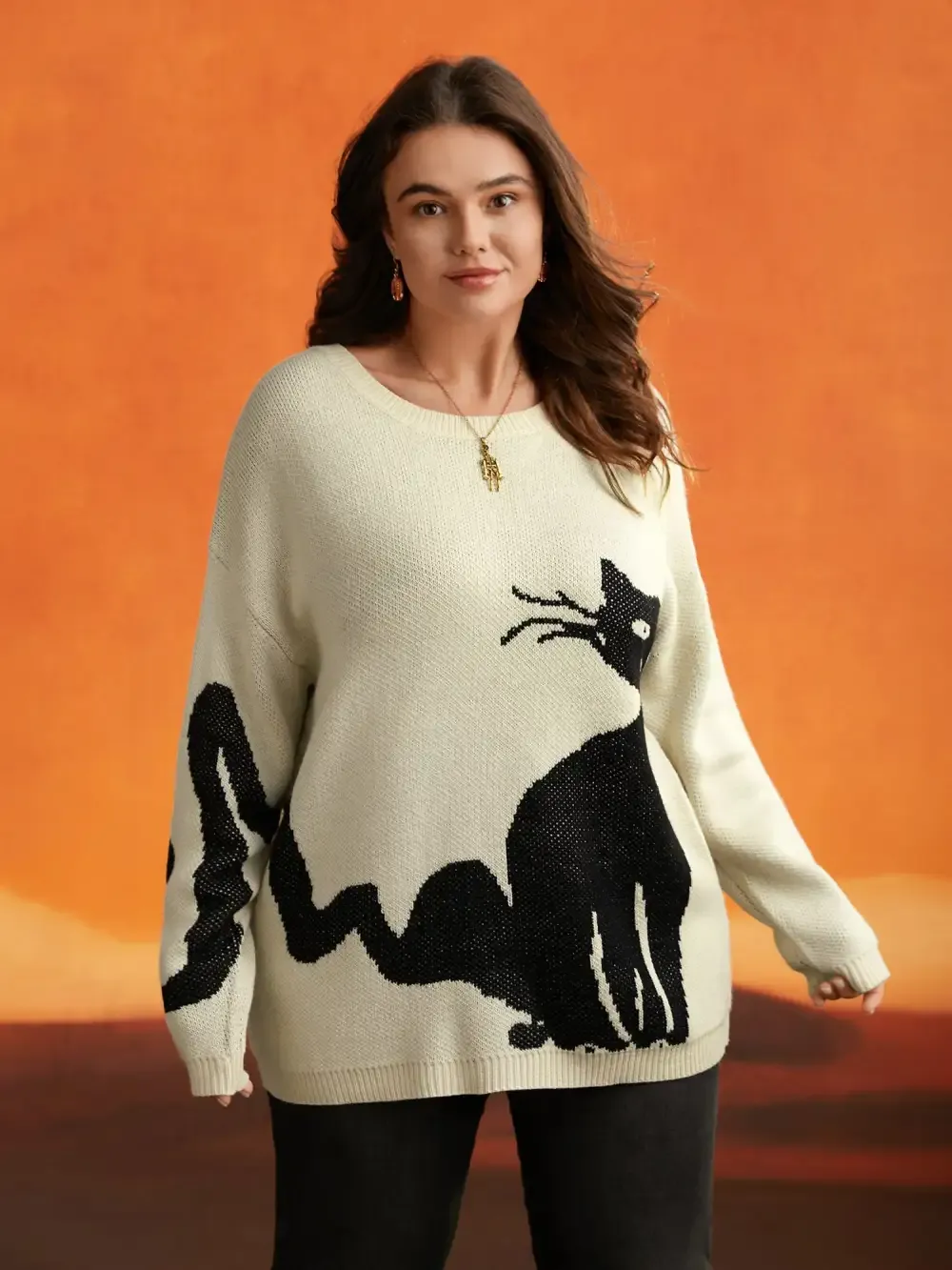 Mystic Cat Knit Crew Neck Pullover