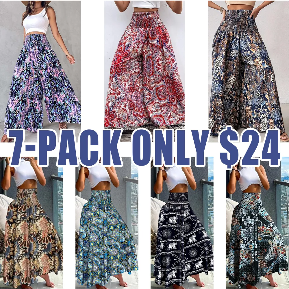 Women's Shirred Waist Wide Leg Pants – Casual High Waist Trousers for Daily & Vacation Wear