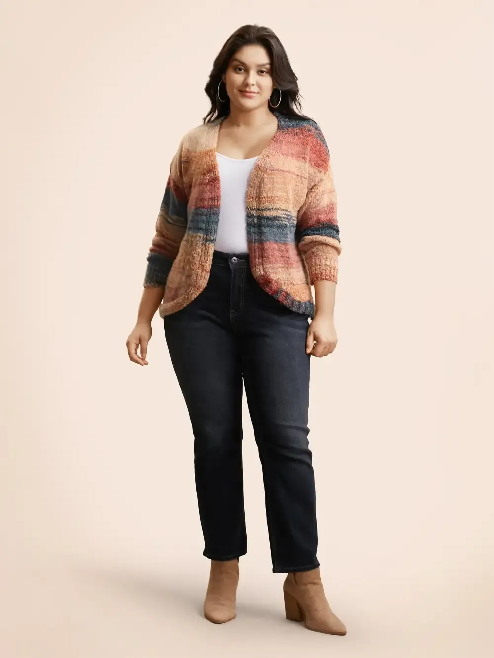 Ombre Open Front Curved Hem Cardigan