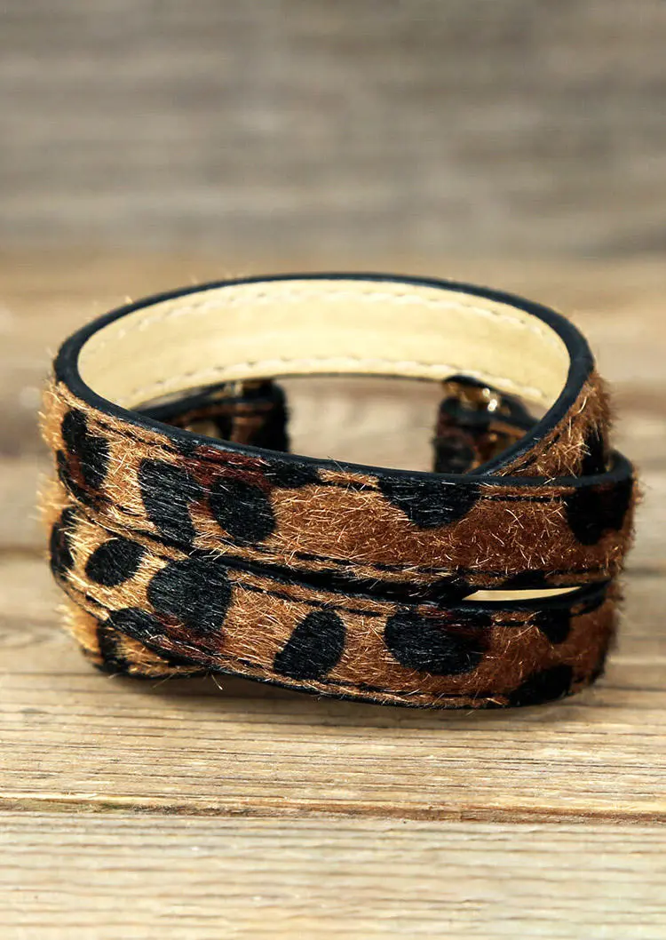 Leopard Printed Adjustable Wide Leather Bracelet