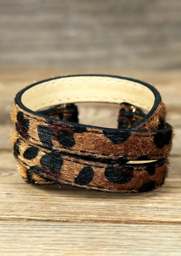 Leopard Printed Adjustable Wide Leather Bracelet