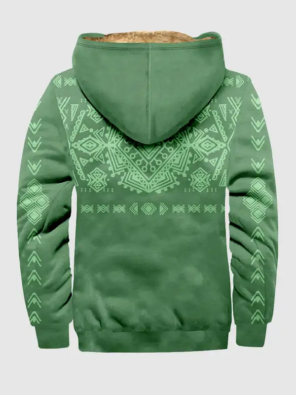 Men's Ethnic Fleece Zip Printed Hoodie Jacket