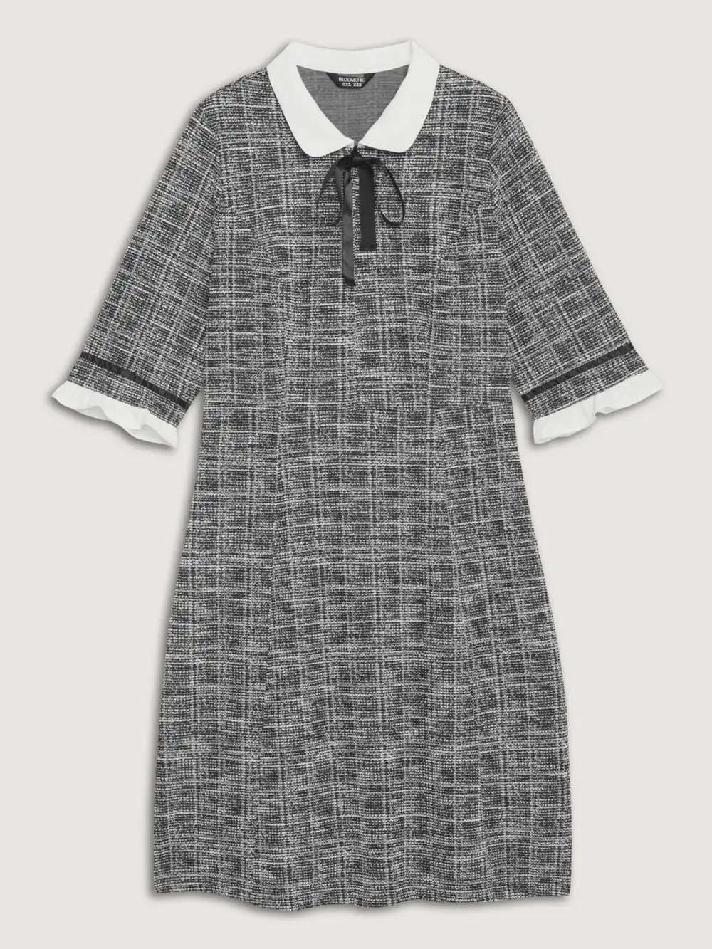 Tweed Knit Doll Collar Pockets Midi Dress
