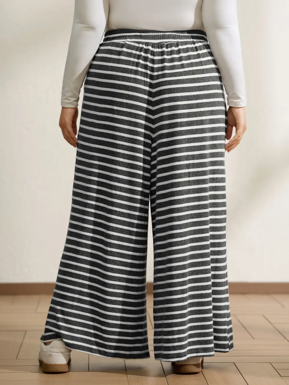 Stretchy Stripes Drawstring Wide-Leg Pants