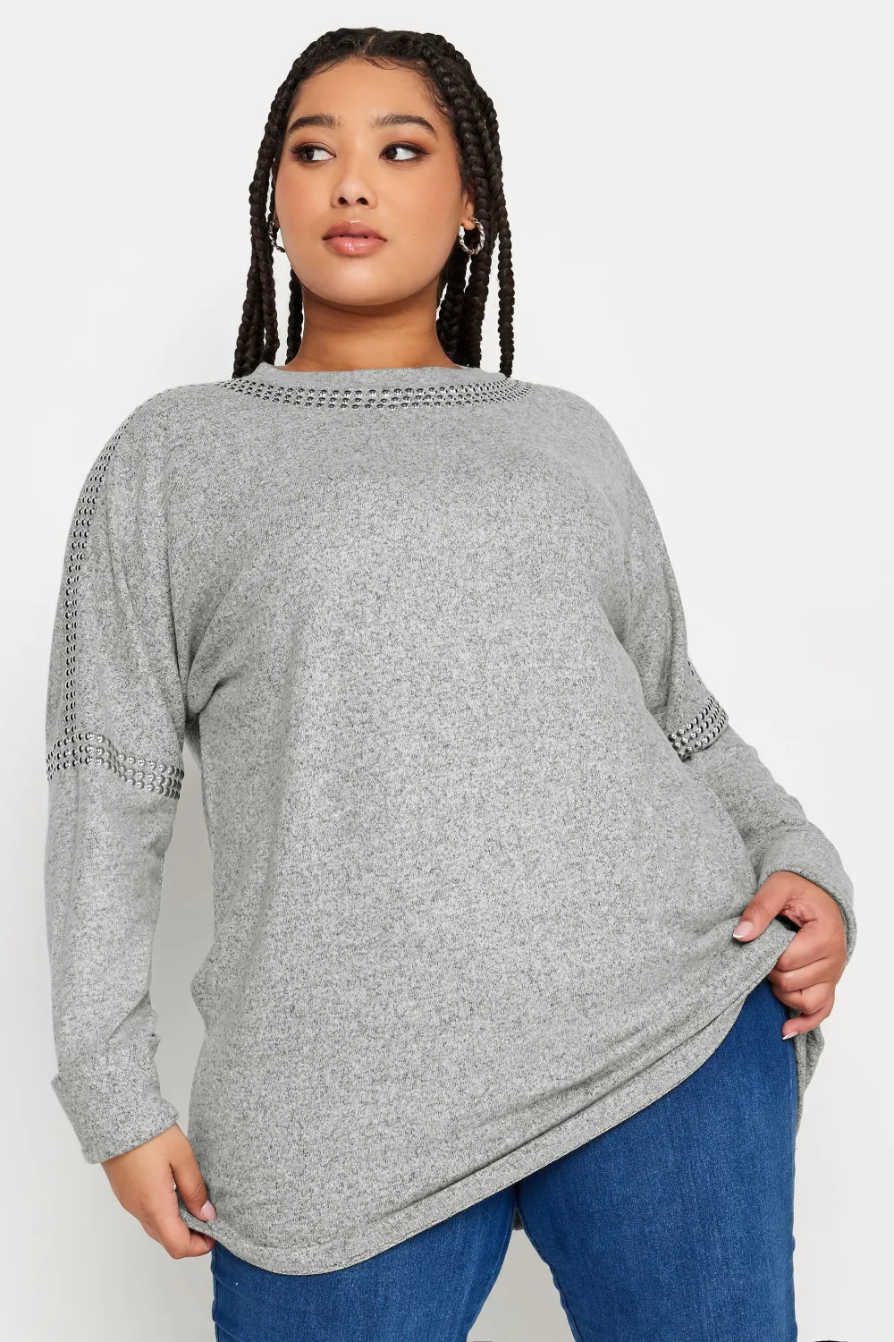 YOURS Curve Light Pink Stud Batwing Sleeve Jumper