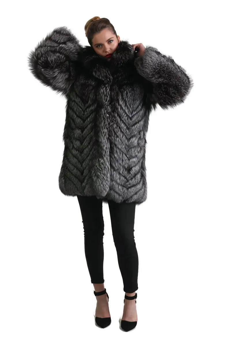Silver Fox Fur Chevron Jacket