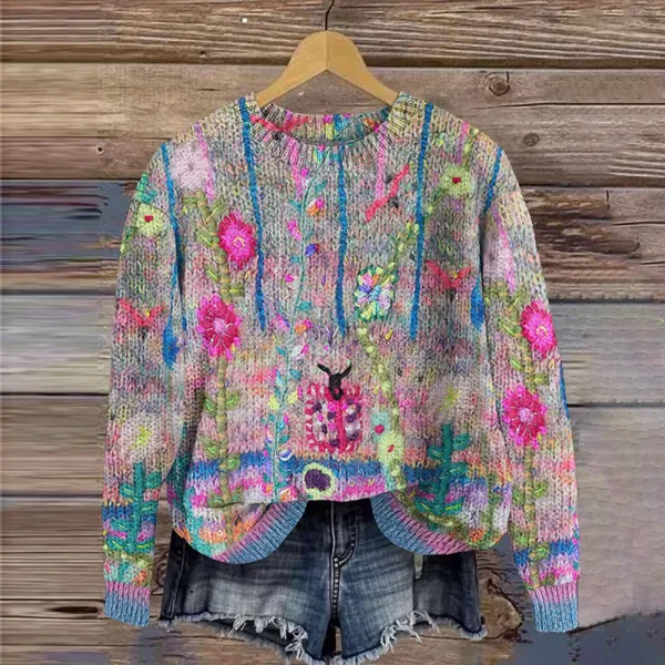 Vintage floral art knitted sweater