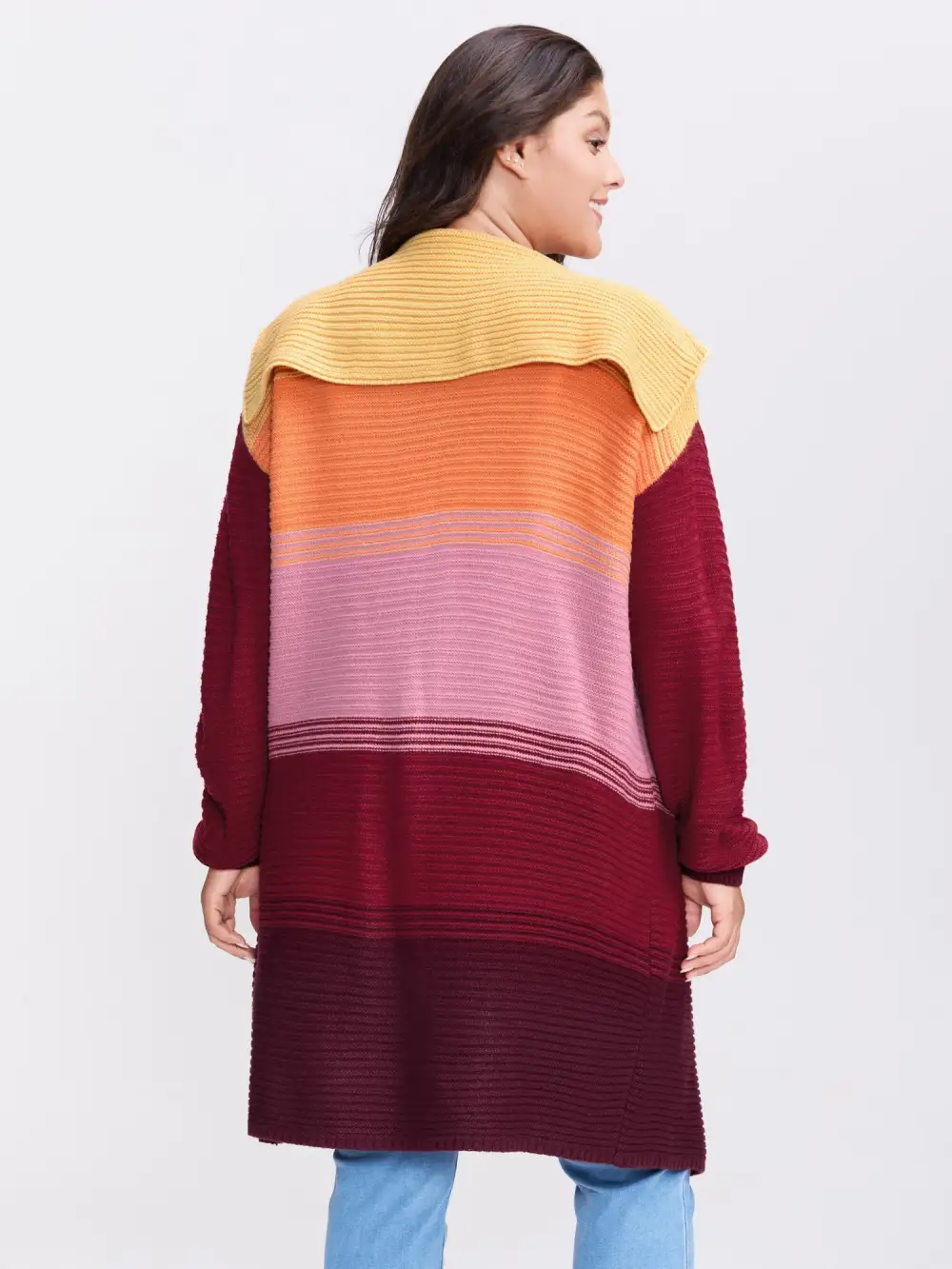 Colorblock Lapel Collar Knit Cardigan