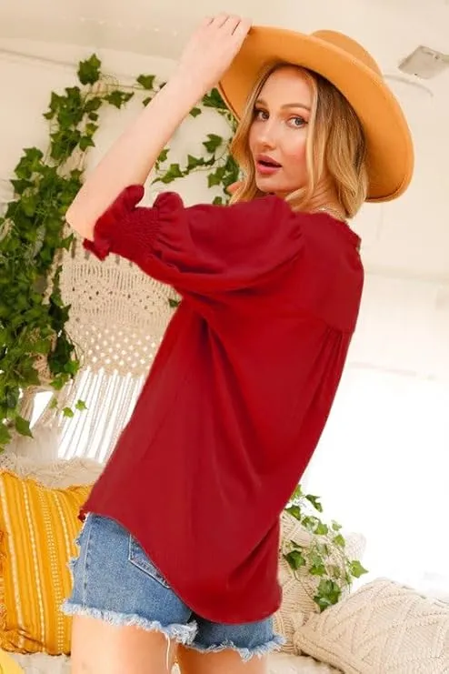 Women’s V-Neck Ruffle Sleeve Floral Blouse – Casual Lightweight Summer Tee 2025