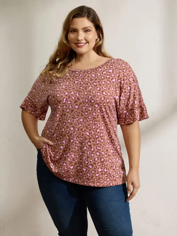 Blushing Leopard Print Cross-Strap Back T-Shirt