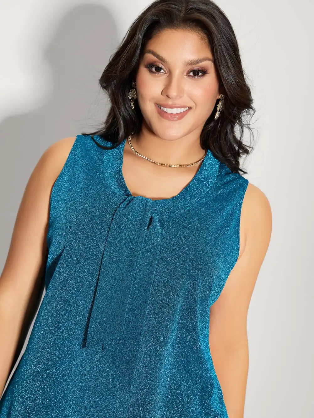 Lurex Butterfly Knot Collar Lined Tank Top