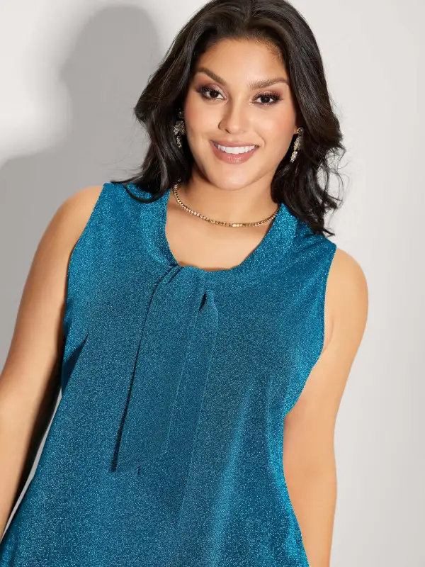 Lurex Butterfly Knot Collar Lined Tank Top