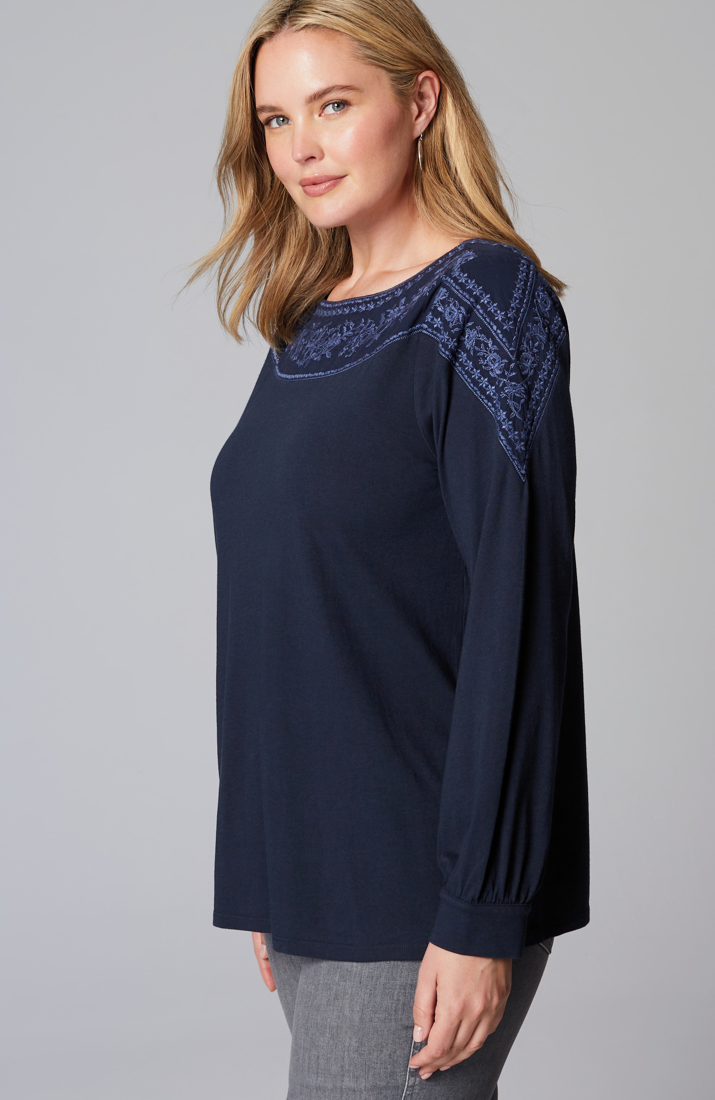 Embroidered Mixed-Media Top