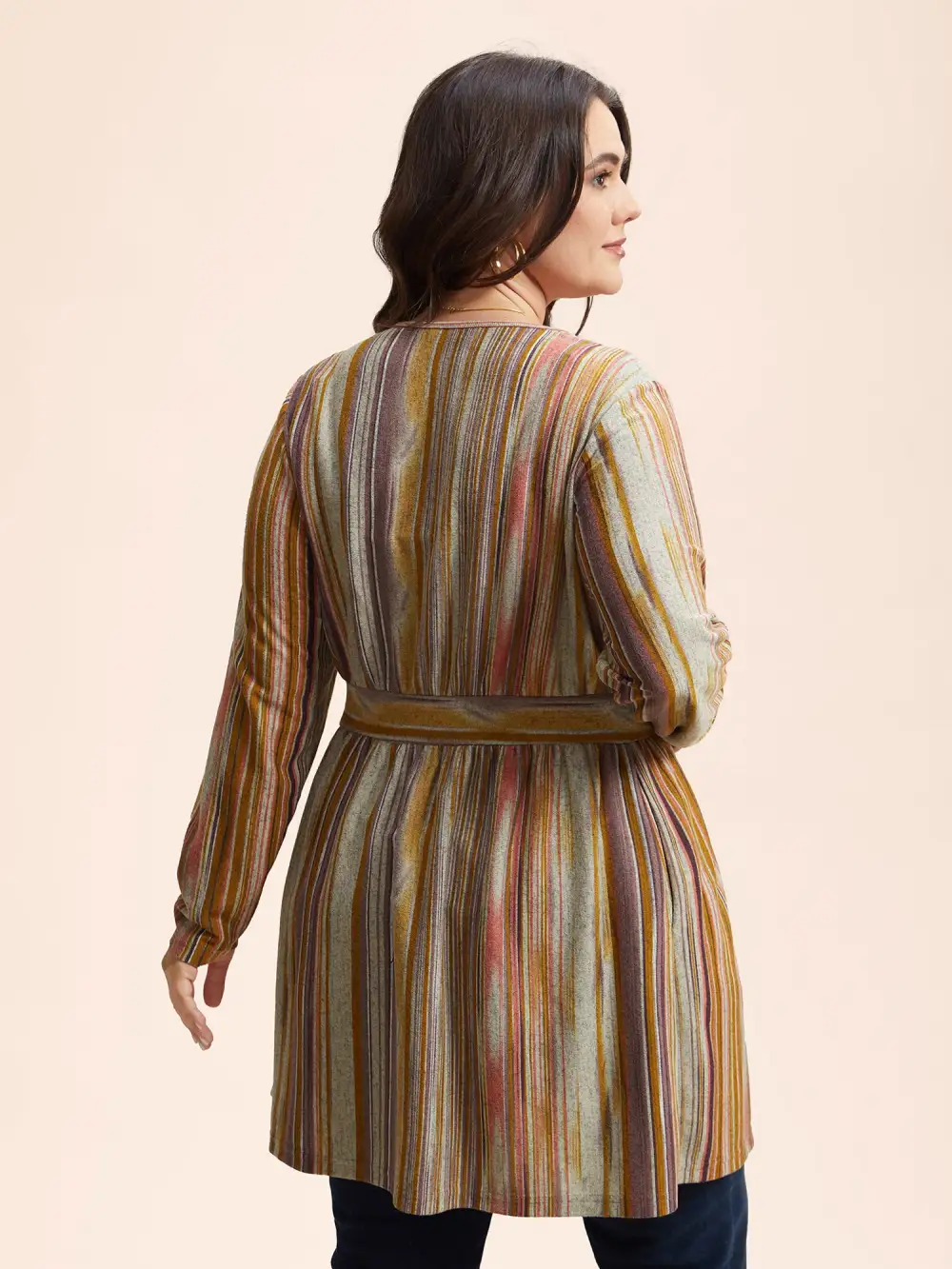 Colored Striped Open Front Waist Defining Jacket