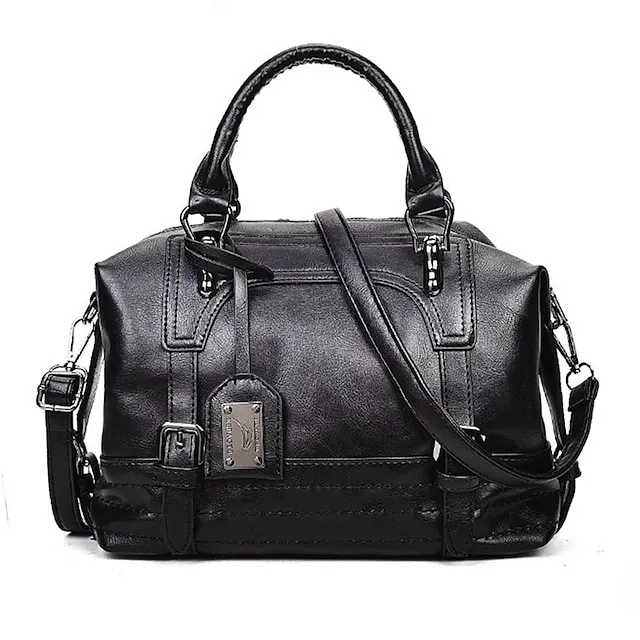 Women's Handbag Boston Bag Office Daily Pendant Buckle Solid Color Black Pink Brown