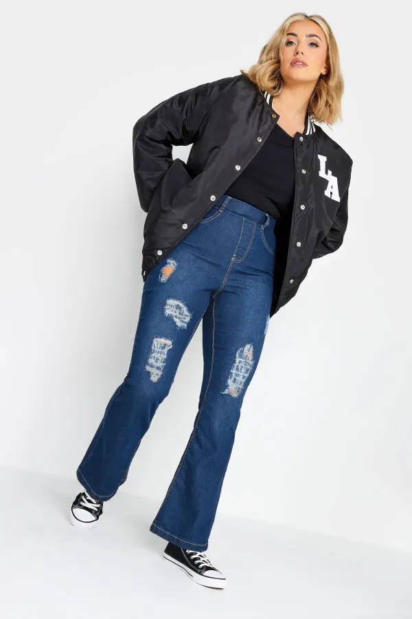 YOURS Curve Black Washed Ripped Pull-On HANNAH Bootcut Jeggings