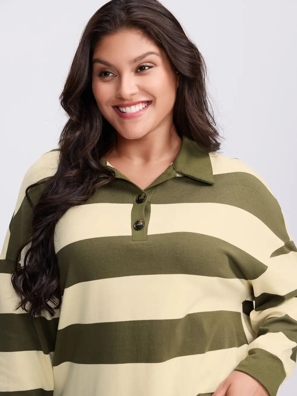 Pure Cotton Stripe Polo Collar Sweatshirt