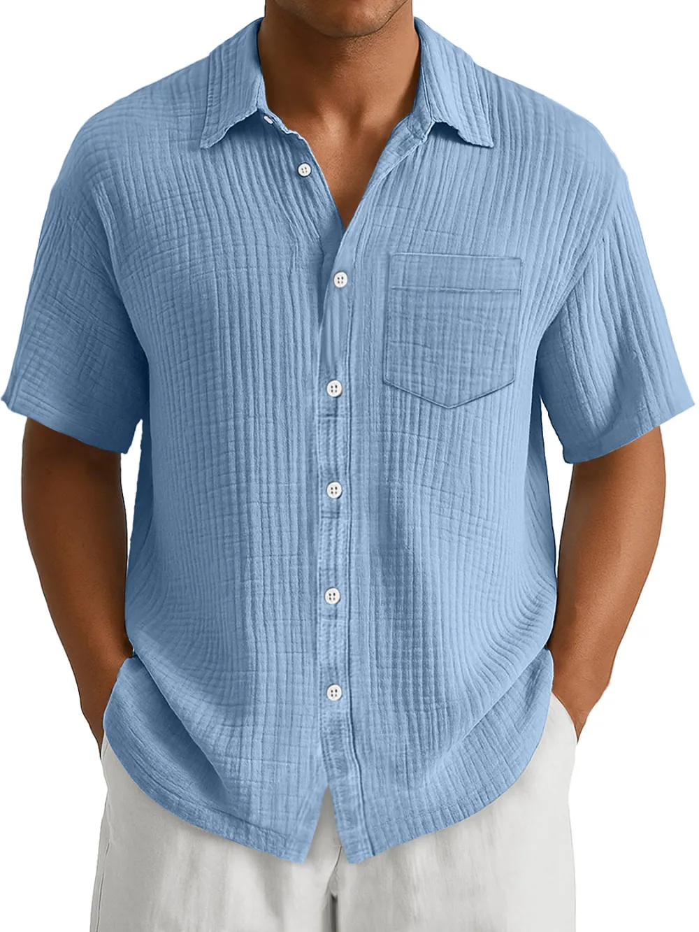 Men's Daily Casual Waffle Lapel Pocket Simple Short Sleeve POLO Shirt