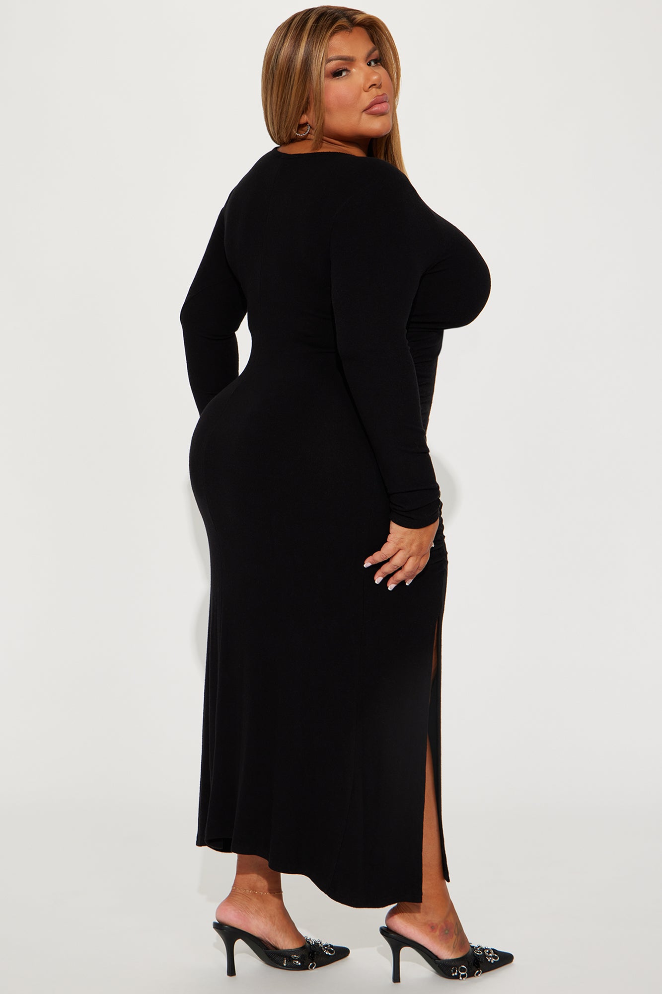 Kary Hacci Ruched Midi Dress - Black