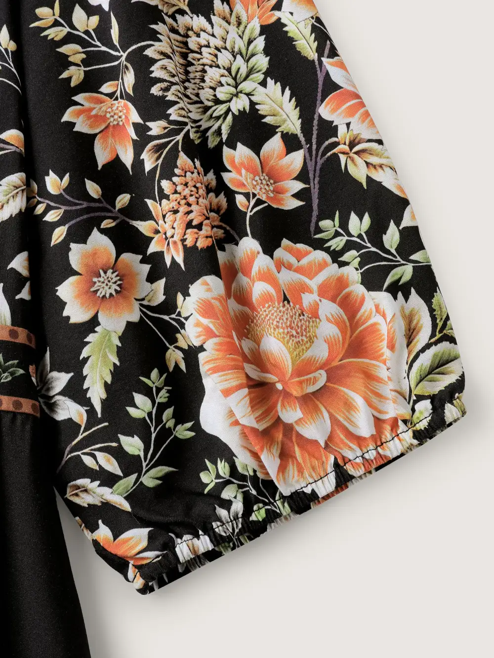 Rayon Floral Print Contrast V-Neck Midi Dress