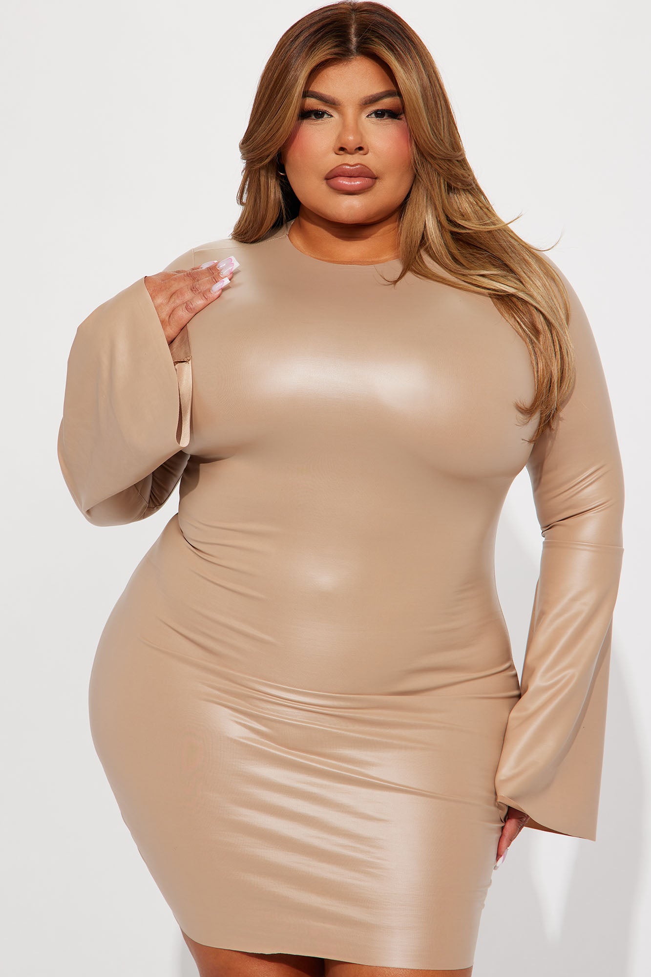 Lana Faux Leather Mini Dress - Taupe