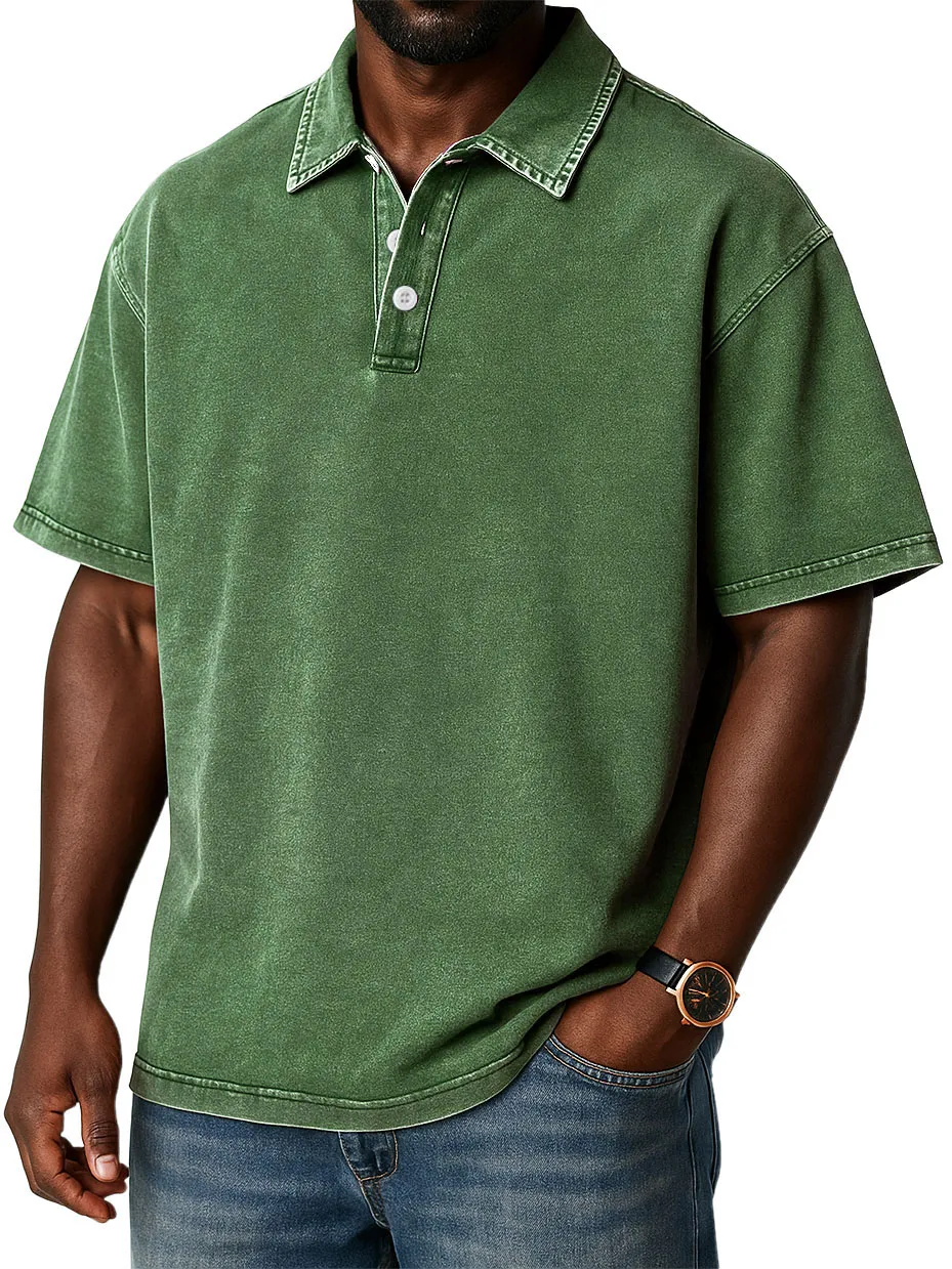 Men's Stylish Retro Washed Distressed Casual Polo Tops