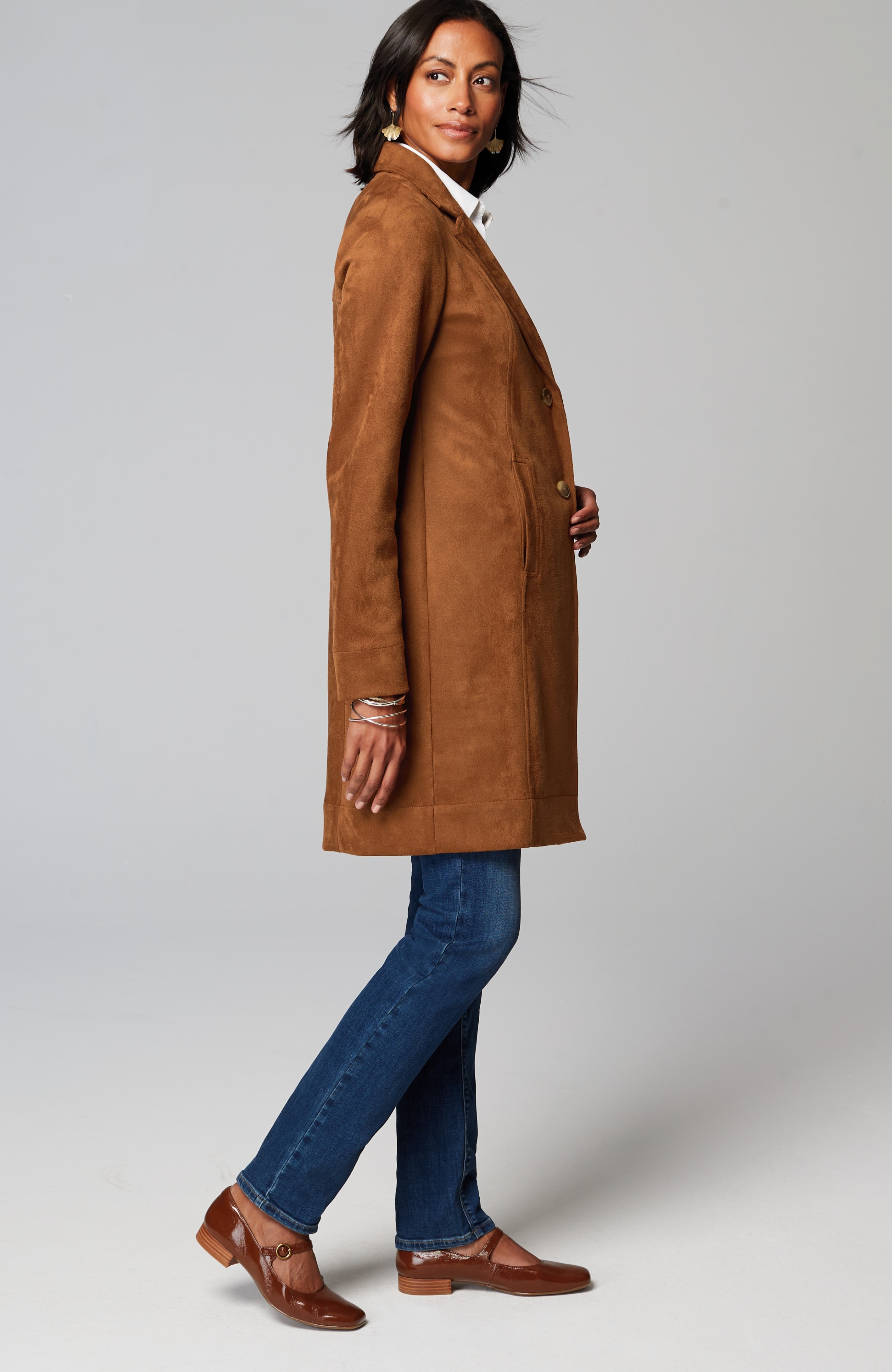 Faux-Suede Duster Jacket