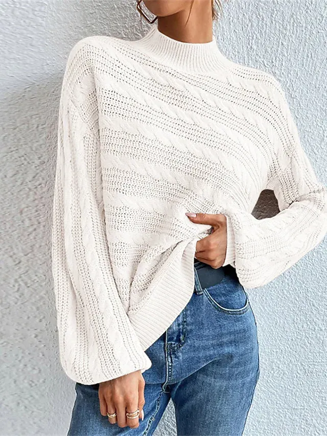Women's Knit Knitted Pure Color Stylish Casual Sweater