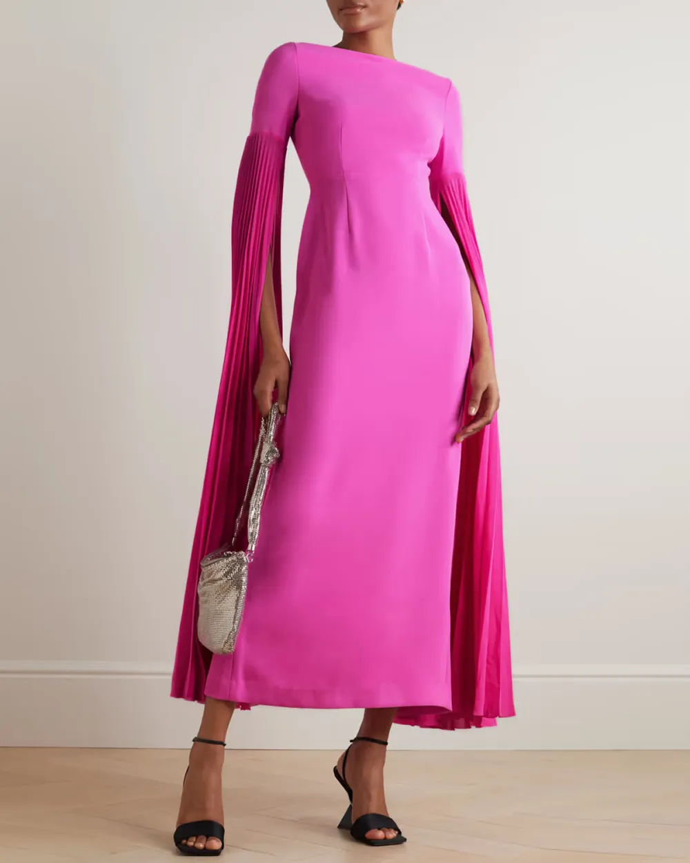 Grace crepe and pleated chiffon gown