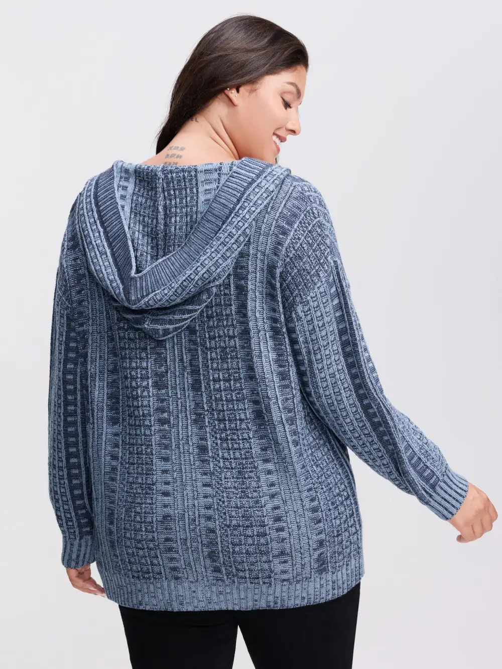 Hooded Textured Pockets Drop Shoulder Knit Cardigan