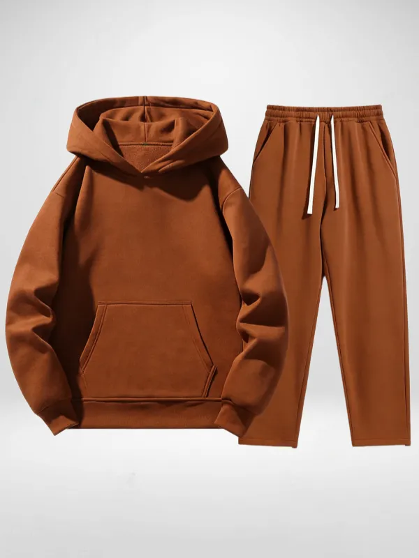 Men's Solid Color Two-Piece Tracksuit Set