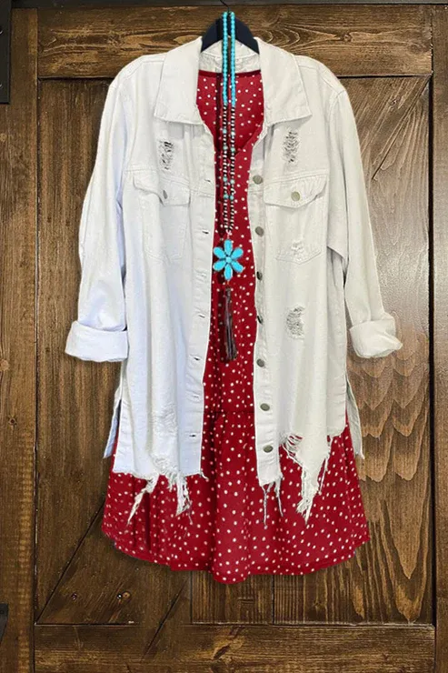 Solid Long Sleeve Cut Out Frayed Hem Denim Jacket