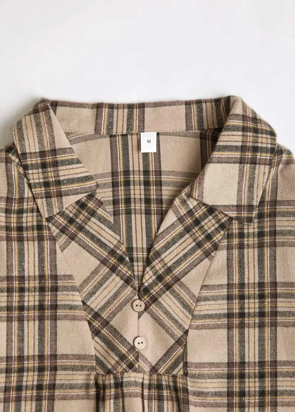 Light Coffee Button Plaid Long Sleeve Shirt