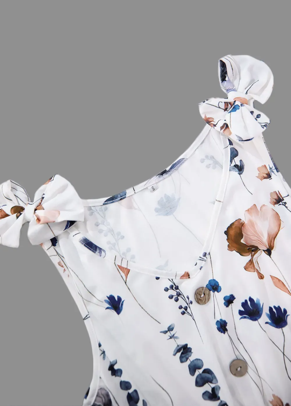 White Smocked Floral Print Short Sleeveless V Neck Dress