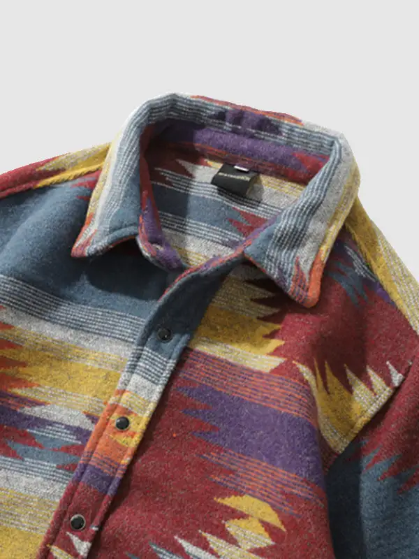 Men's retro ethnic style blend wool shirt jacket