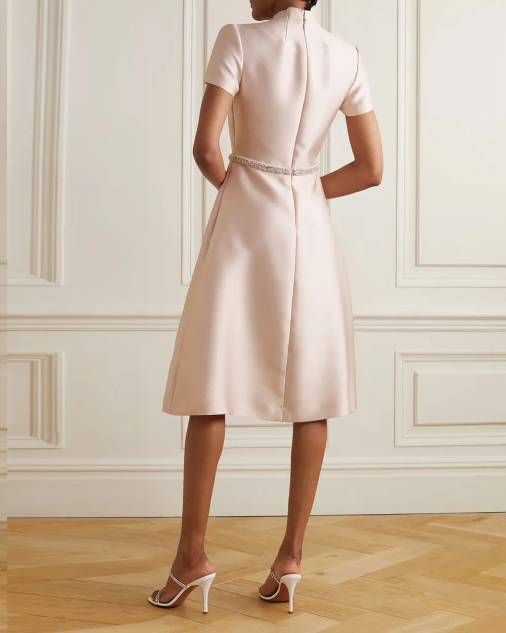 Crystal-embellished mikado-piqué midi dress