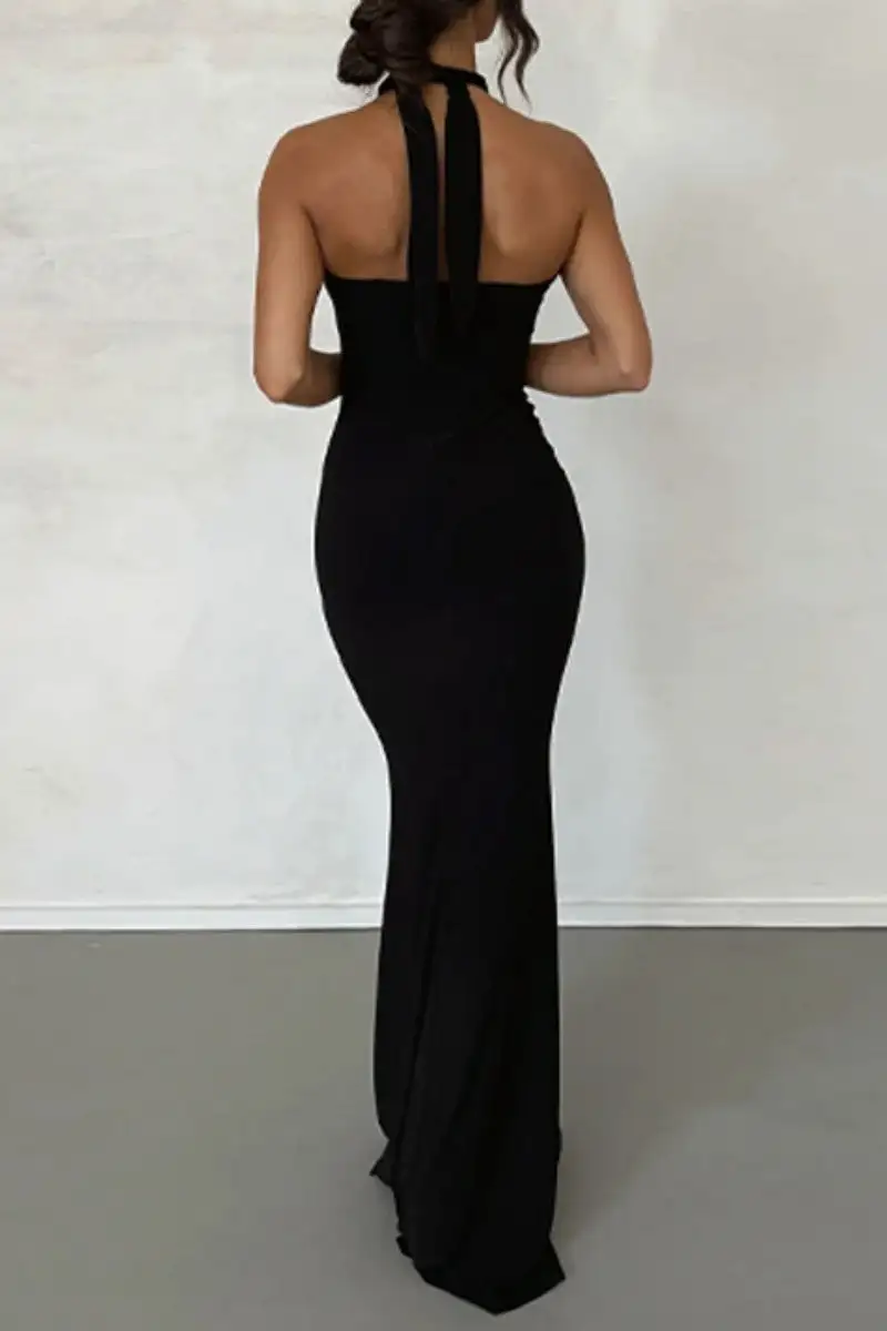 Sexy Solid Bandage Backless Halter Strapless Dress Dresses