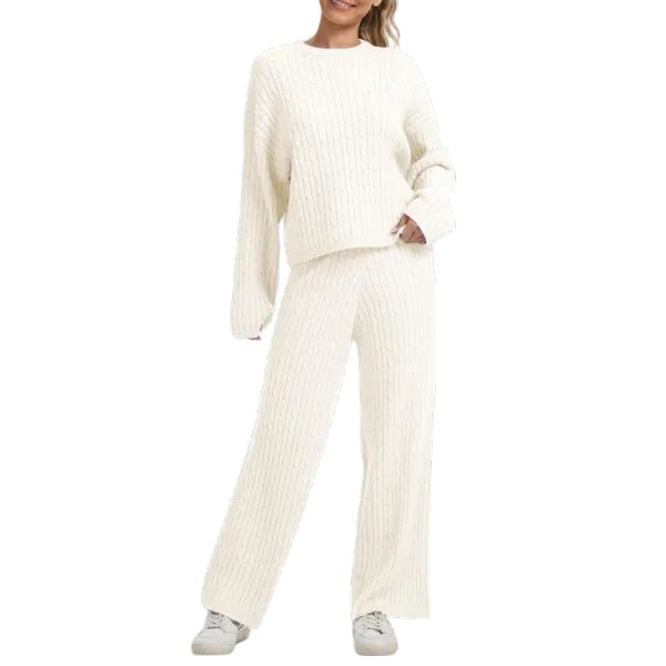 Women's chunky knit sweater casual two-piece set