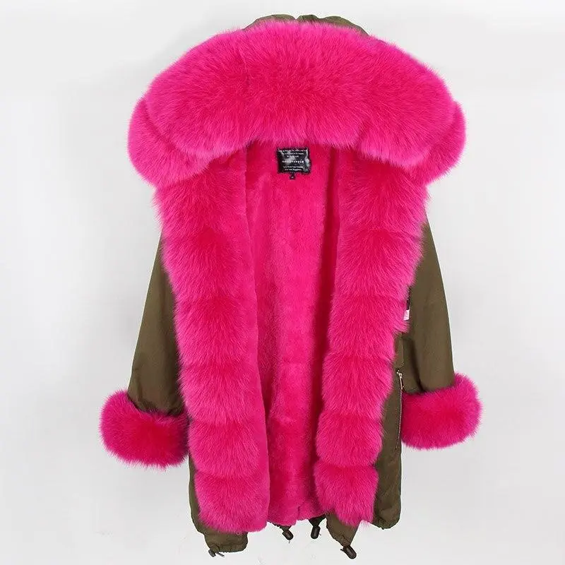 ✨Clearance Sale✨ Women's Parka Fox Fur Coats Real Fur Winter Long Black Park Cotton Thick Warm