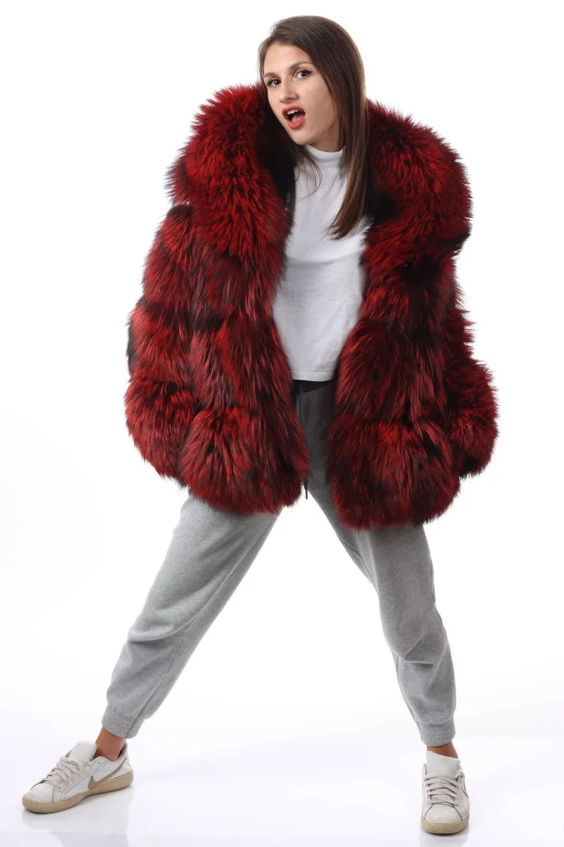 Red Fox Fur Waist Length Jacket
