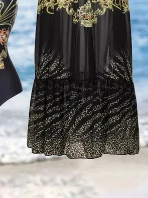 Ethnic Printing V Neck Vacation One Piece With Cover Up