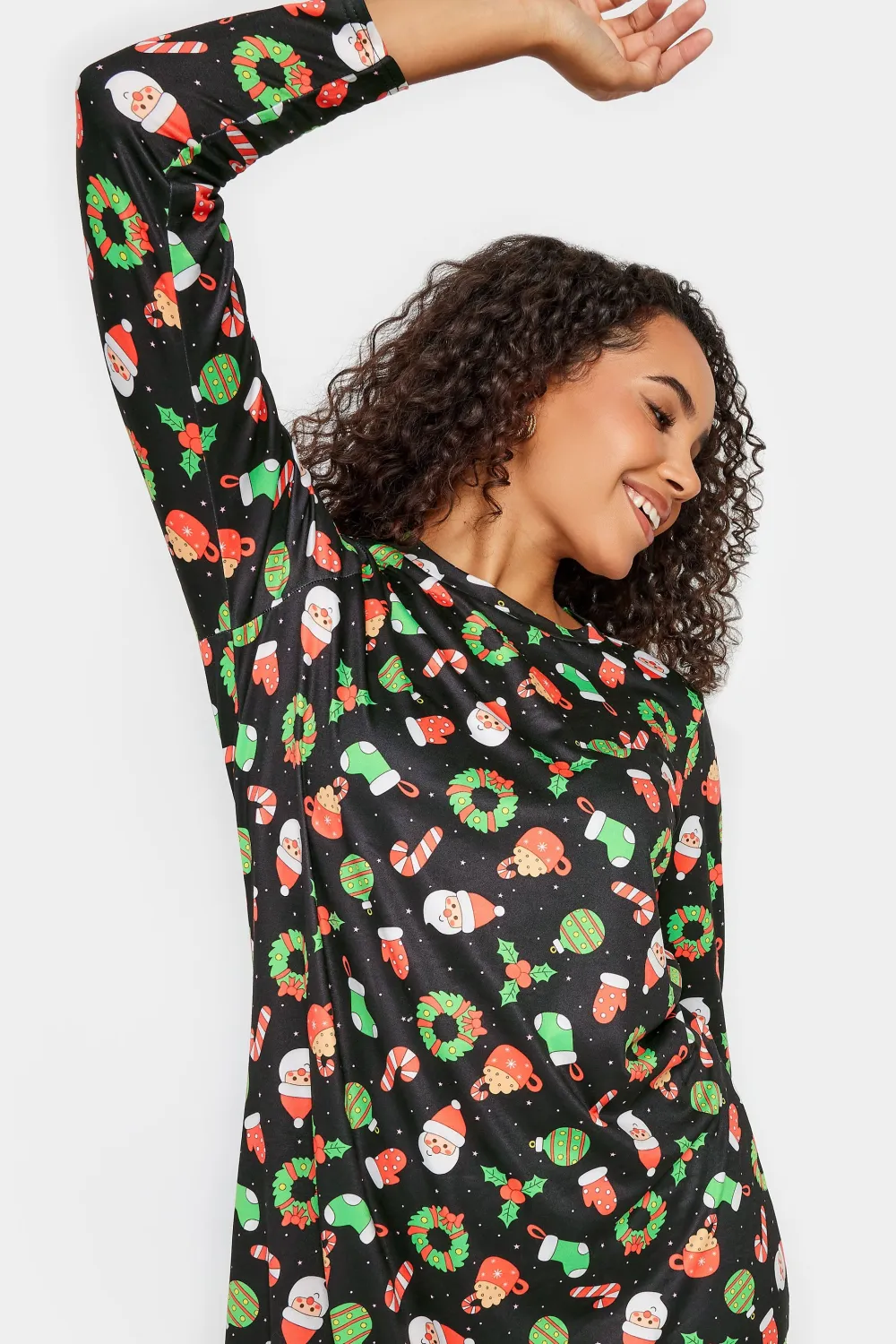 M&Co Black Candy Cane Print Christmas Dress