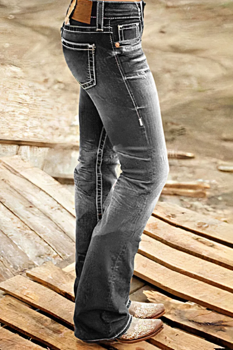 Double Button Mid Waist Bootcut Jeans