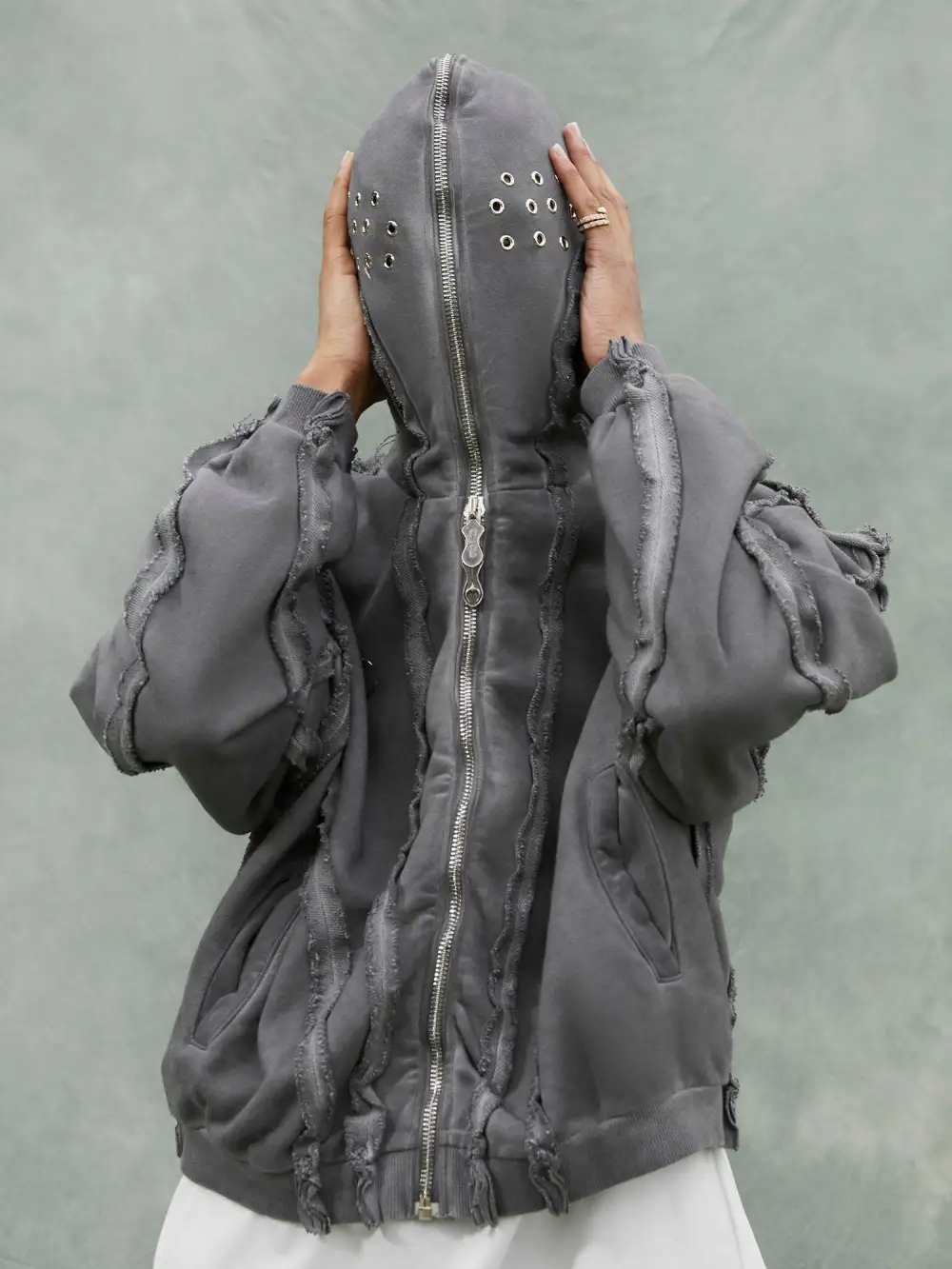 Heavyweight Washed Distressed Full Zip Hoodie - 2057