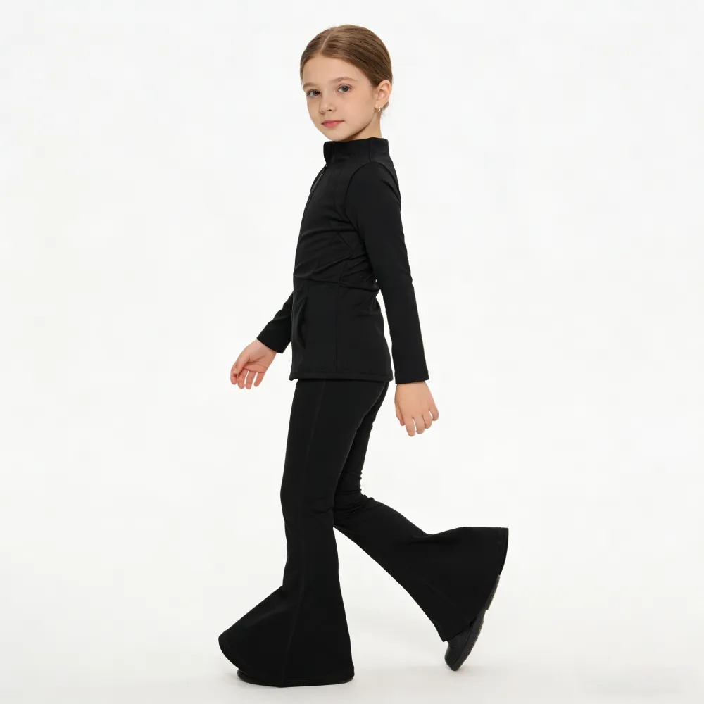 Athletic Girls Solid Color Yoga Long Sleeve Set