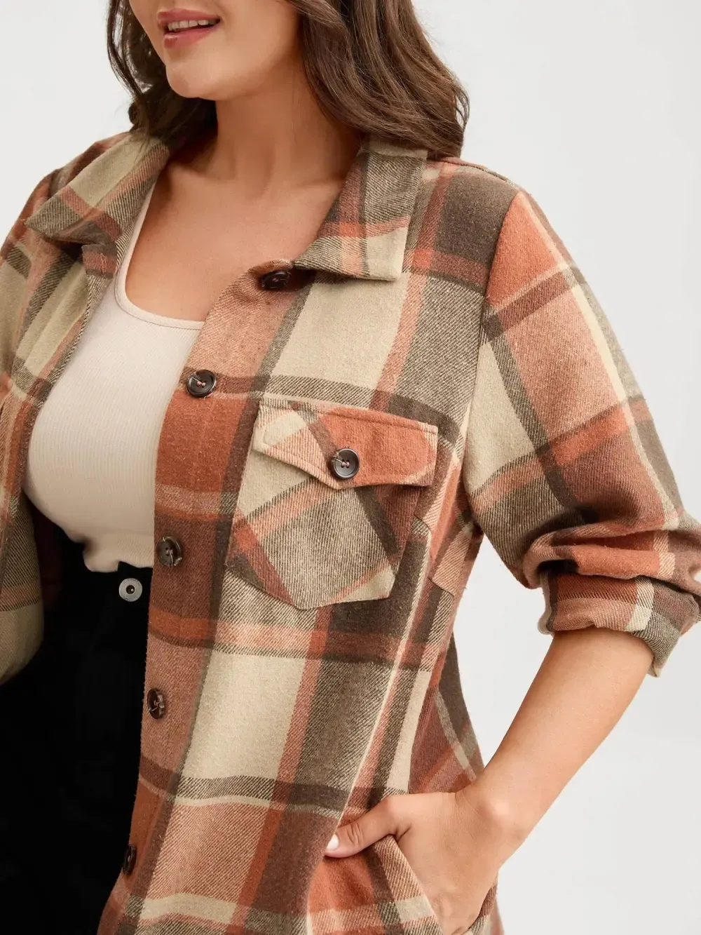 Plaid Chest Pockets Long Jacket