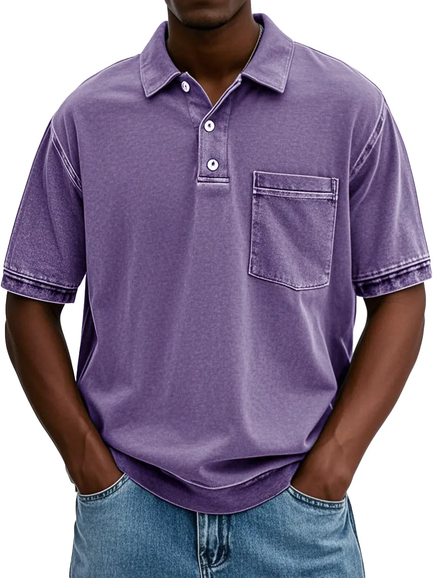 Men's Retro Distressed Lapel Short-sleeved Pocket Polo Shirt