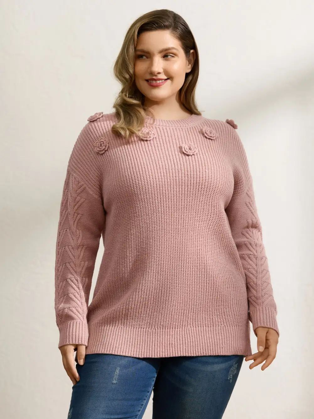 3D Floral Textured Pullover